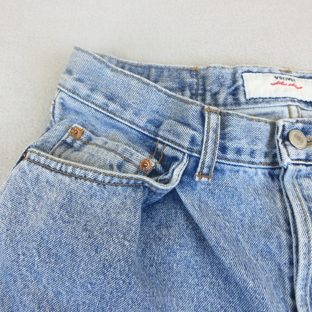 Vetiver Co Wide Leg Jeans Women Large Light Wash Pleated Button Fly Distressed - Picture 3 of 13